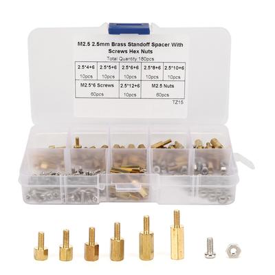 Set di 180 Pezzi Distanziatori Viti e Dadi in Acciaio al Carbonio a 1 Via Assortimento di Elementi di Fissaggio con Scatola M2.5