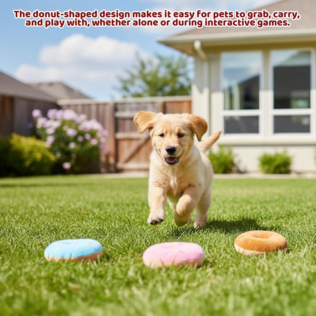 Donut Dog Toy, 3 Pack Puppy Squeaky Toys for Dogs, Dog Donut Toy Set with Blue, Pink and Brown Colors, Chew Resistant Dog Toy Donut for Small and