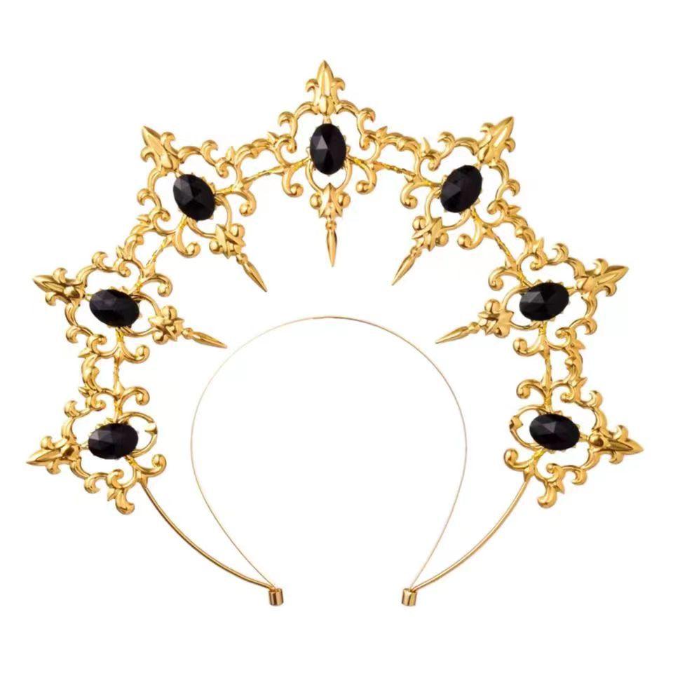 Lolita Hand-made Dark Headdress, Madonna of the Sun Halo, Baroque Crown Ball Performance Props