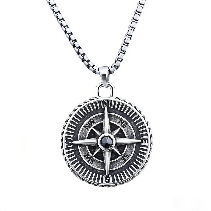 Meier Street cool stainless steel pendant - vintage pirate viking compass