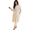 W for Woman White Floral Printed Cotton Straight Long Kurta