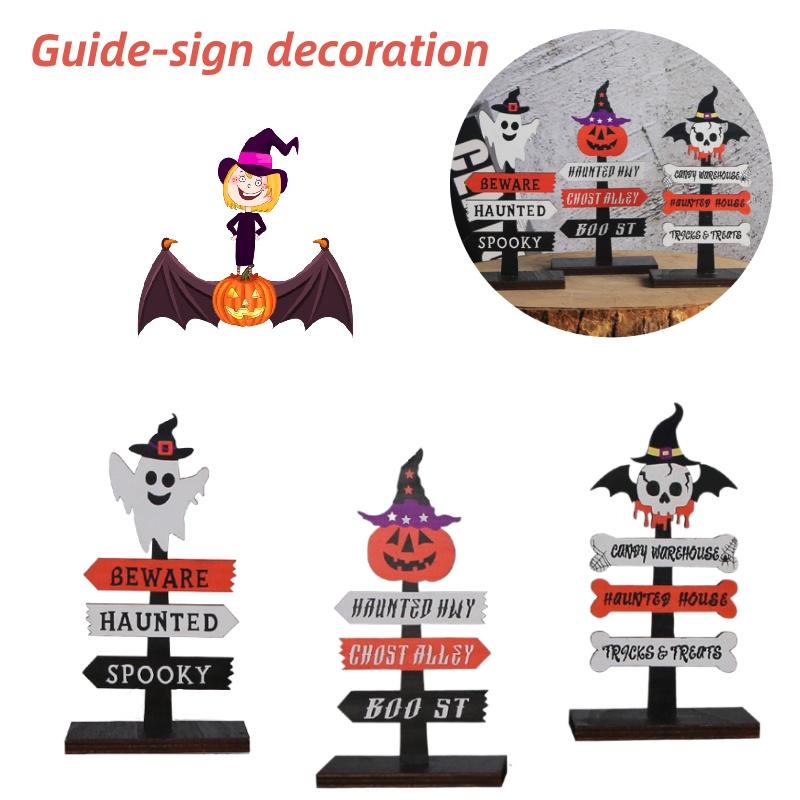 Cute Halloween Wooden Plaque Decoration For Table Pumpkin Skeleton Ghost