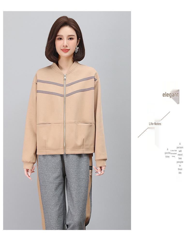 Women's 2023 Spring/Autumn Color Block Sportswear: Baseball Jacket & Jogger Set