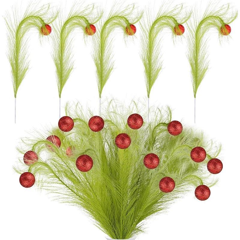 

5Pcs Artificial Pampas Grasses Christmas Tree Ornaments Green Xmas Decorations for Office Party Home Decoration Navidad 43cm 5Pcs зелёный