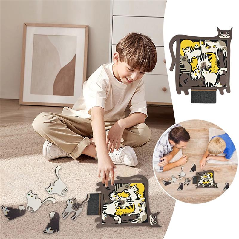 Good-Pocket Travel Games For Car Road Airplane Activities Birthday Games Creative Wooden Cat Puzzle Game