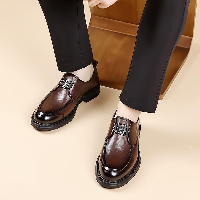2025 New Men's Leather Dress Shoes Slip-On Comfortable Casual Shoes Breathable Men Driving Shoes All-match Handmade Men's Flats
