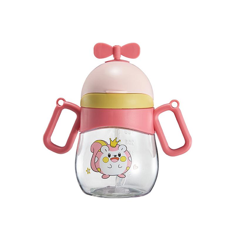 

Pattern 360ml Cartoon Double Handle Kids Water Bottle Adjustable Shoulder Strap рожевий