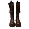 Cowhide Version Thick-soled Heightening Small Brown Boots Women's Knee Knight Boots High Boots Western Cowboy Boots