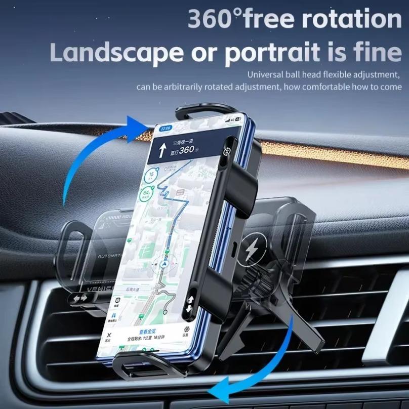 Dual Coil Fold Screen Car Fast Wireless Charger Stand Holder For  iPhone 16 15 14 Pro Max Samsung Galaxy Z Fold 6 5 4 S24 Ultra