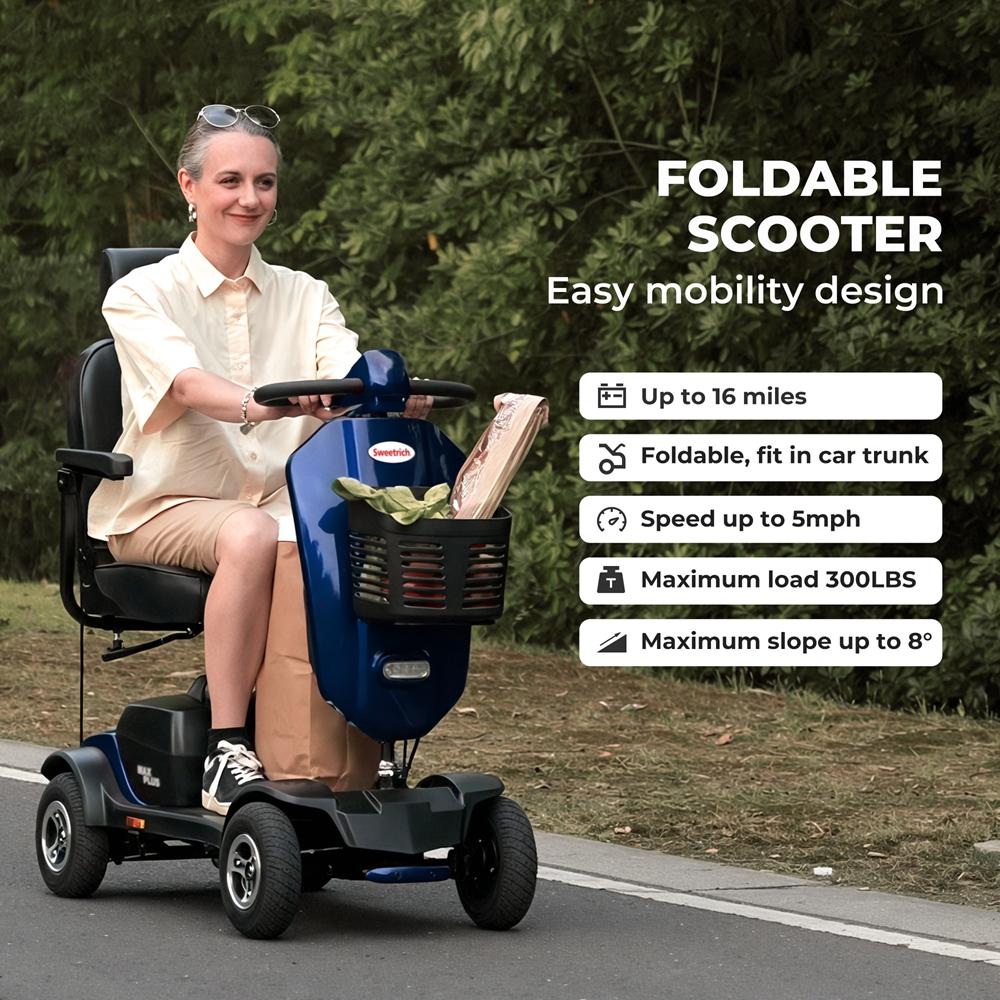 Sweetrich Scooter elettrico Max Plus, motore 300W, batteria 20AH, massimo 6km/h, autonomia 25km, adatto per anziani/disabili.
