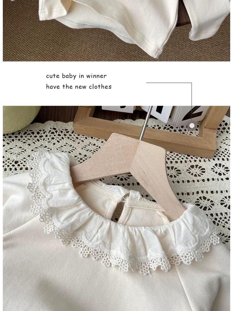 Korean Style Floral Ruffle Collar Long Sleeve Toddler Girls' T-Shirt