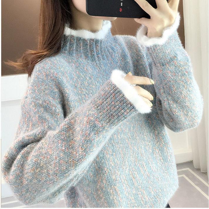 WTEMPO Women's High Neck Knitted Jumper Long Sleeve Turtleneck Sweater Loose Fit Warm Winter Autumn Knitwear Soft Knitted Coat