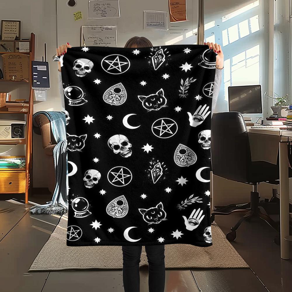 1 ks Flanelová deka s potiskem symbolu Satana, Vysoká kvalita, Pro všechna roční období, Domácí dekorace, Teplo a pohodlí, Perfektní pro vánoční dárky