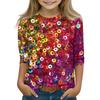 Print Tops For Youth Girls Round Neck 3/4 Sleeves T-Shirts Trendy Tops Outfit Tees