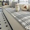 Thicken Stripe Flannel Quilting Anti-Slop Sofa Cover, Simplized Design Sofa Seat Pad Multiuse Washable Sofa Towel