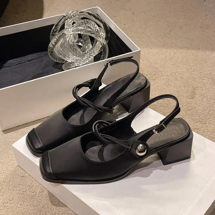 

Модные французские туфли Мэри Джейн на массивном каблуке для женщин 2025 лето новый темперамент массивный каблук 40 чёрный