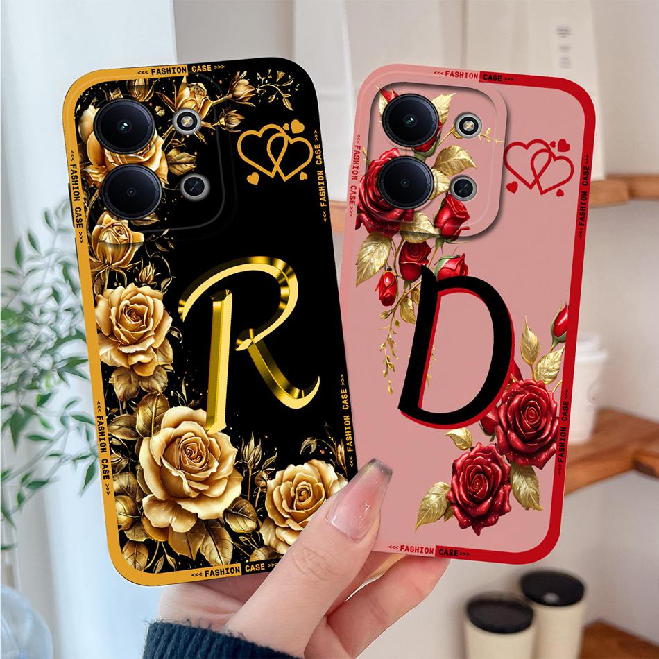 Per Cover Telefono Redmi 15C 4G 5G Fiori Nome Lettere Morbida Silicone Liquido Custodia a Protezione Totale Per Redmi 15 C Alloggiamento Antiurto