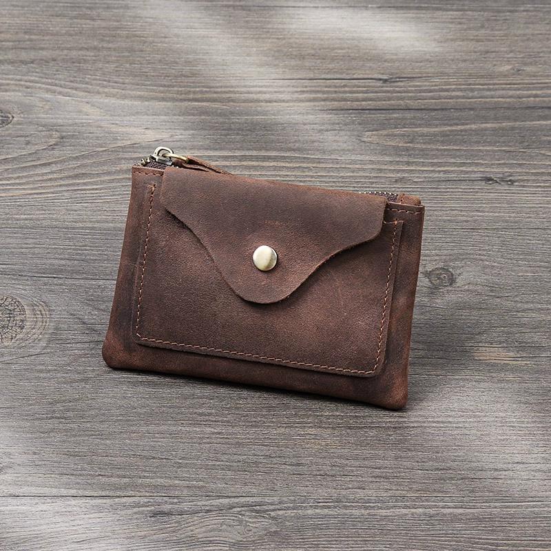 Men's and Women's Coin Purse Short Zipper Horizontal Models First-layer Cowhide  Crazy Horse Leather Fashion Driver's License Mini