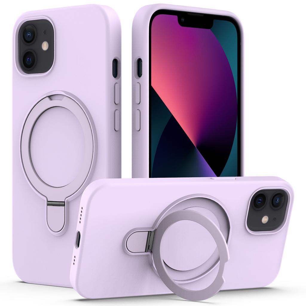 For iPhone 11 Magnetic Case with Ring Kickstand PC+Silicone Drop-Proof Phone Cover