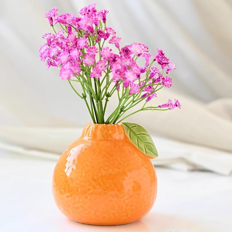 Country Style Ceramic Orange Vase for Hydroponic Ivy and Tabletop Decoration