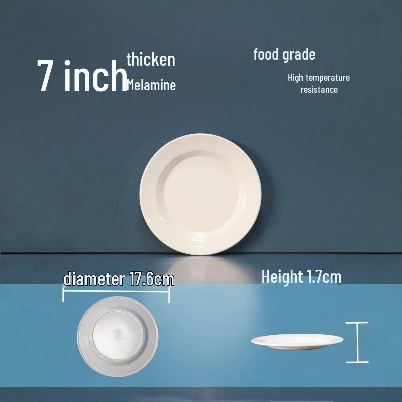 7-inch White Round Melamine Flat Dinner Plate