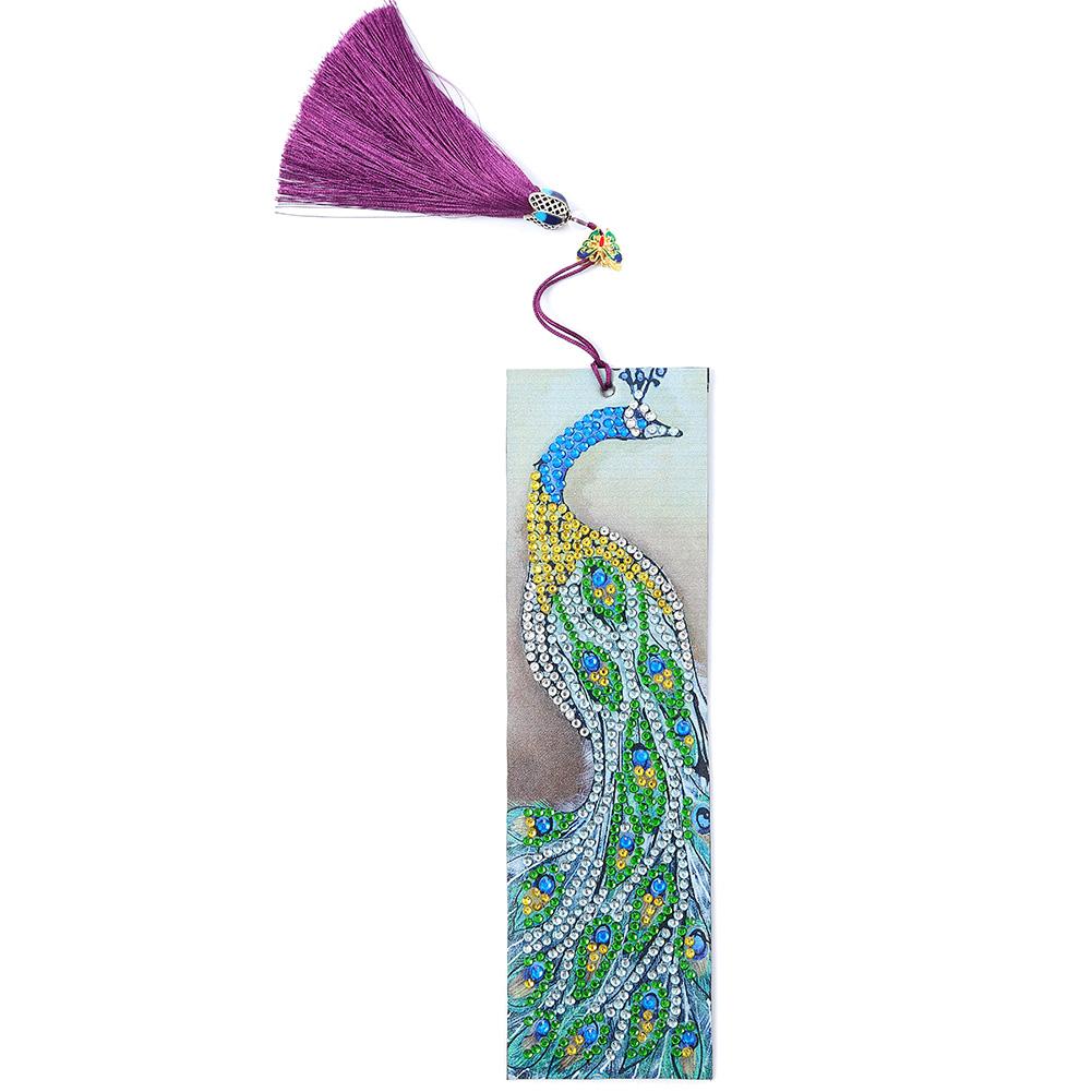 Shaped Diamond Painting Bookmark Peafowl Pattern Tassel DIY Gift Book Decoration