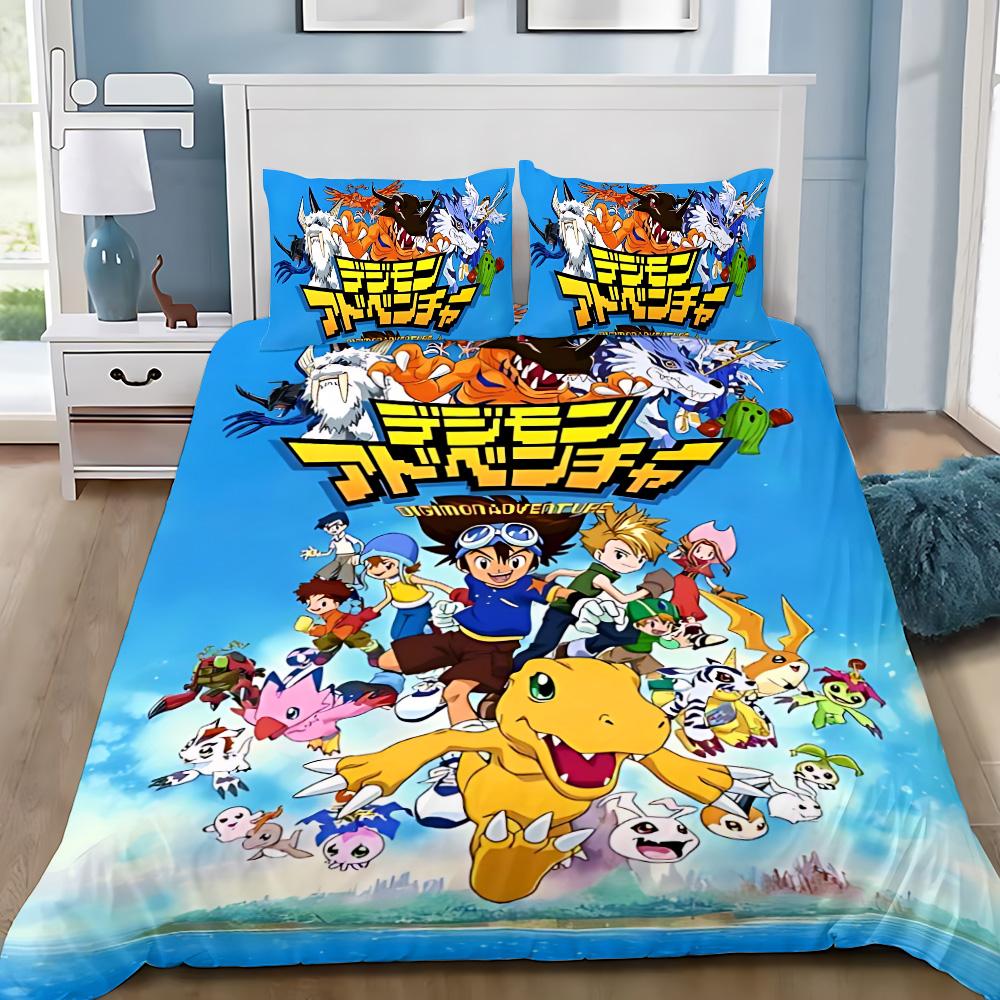 Cartoon Cover Pillowcase Bedding Set  D-DigimonS Greymons Adult Boy Girl Bedroom Decoration Children Single Double Large Size