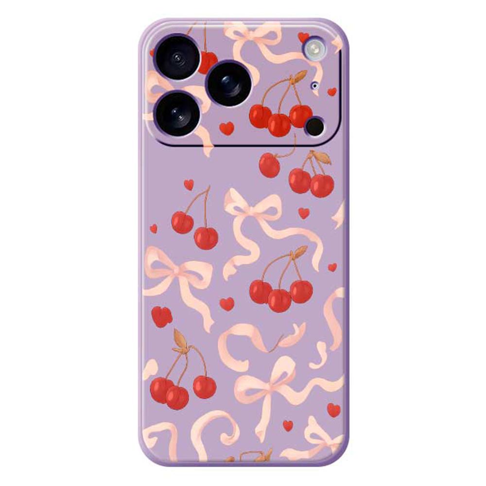 For iPhone 17 Pro Max Case Big Bow Cherry Pattern Printing Straight Edge TPU Phone Back Cover