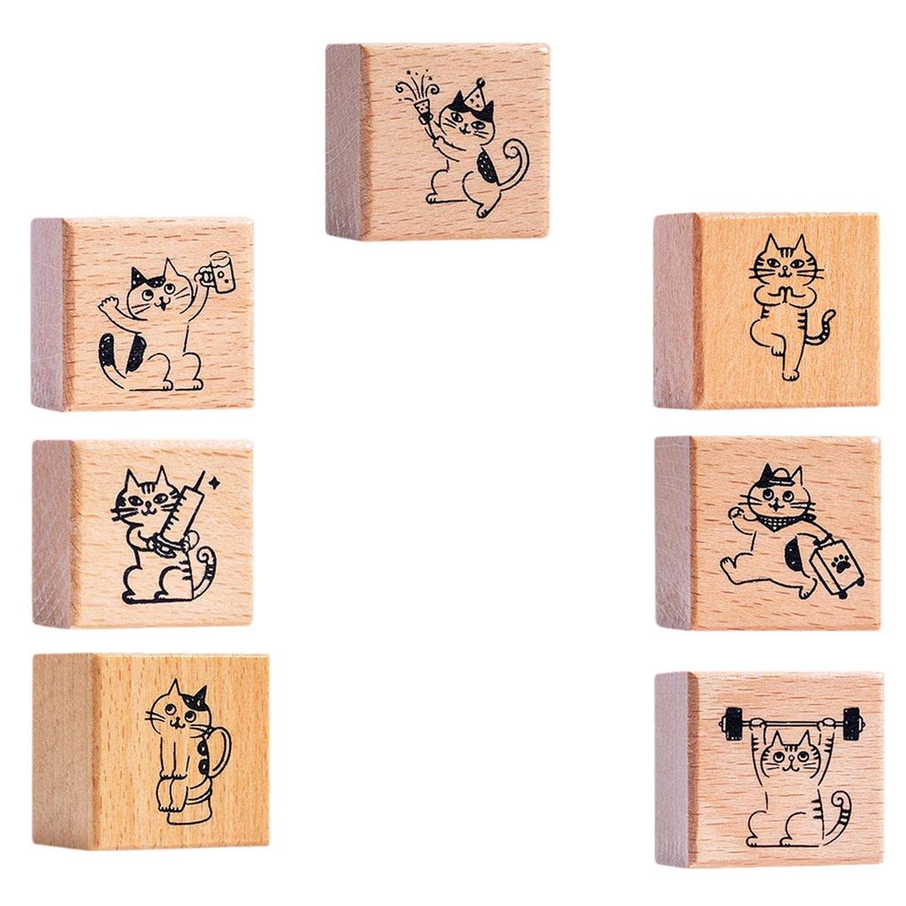 Katzenstempel Quadratischer Holzstempel aus Gummi für Kartenherstellung Planer Scrapbooking