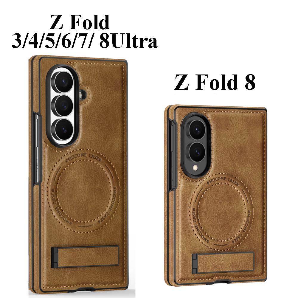 Magnetic Leather Case For Samsung Galaxy Z Fold 8 Ultra 7 6 5 4 3 Fold8 Kickstand Wireless Charging Shockproof Phone Cover