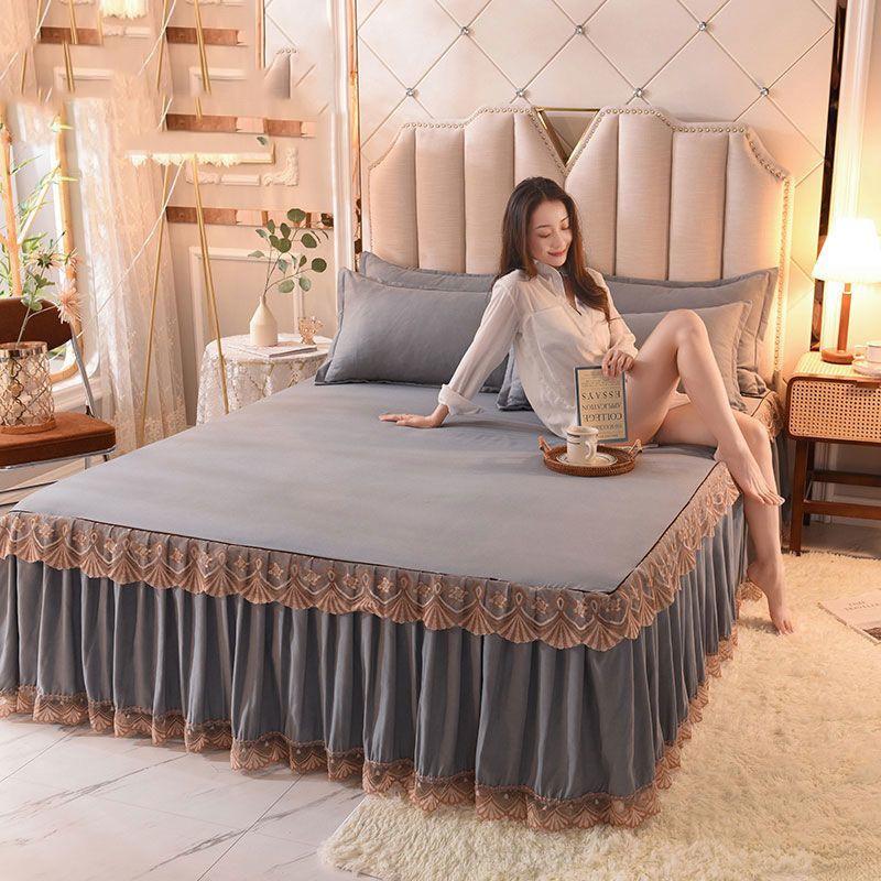 Pink Floral Bed Dress Sets Lace Bed Sheet Pillowcase 2/3 Pieces For King Queen Double Size Bed Fashion Flower Luxury Bedding Set
