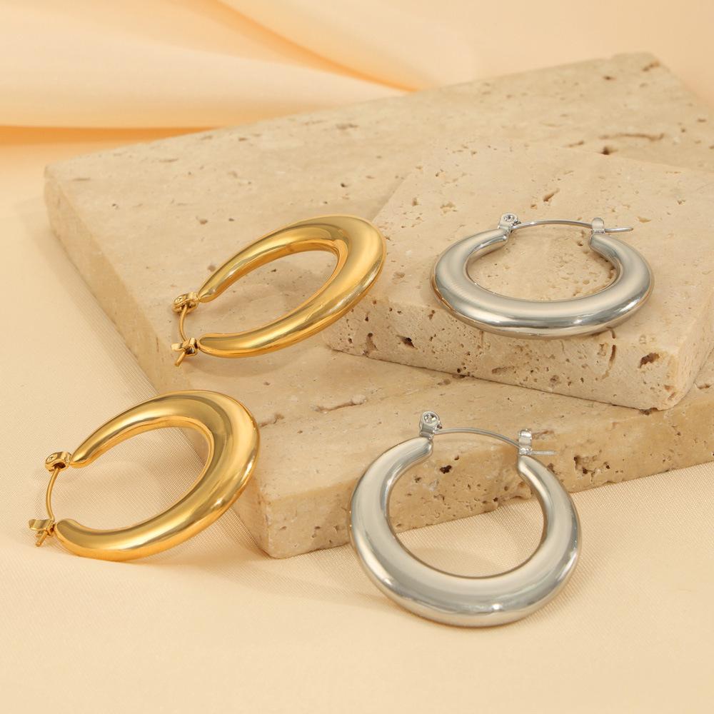 European-American Style Geometric Gold-Plated Titanium Steel U-Shaped Earrings for Women