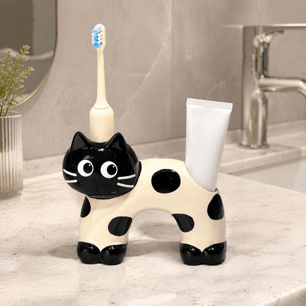 Ceramic Cat Toothbrush Holder Creative Cartoon Toothpaste Toothbrush Rack Waterproof Cute Makeup Brush Storage Shelf Home Decor