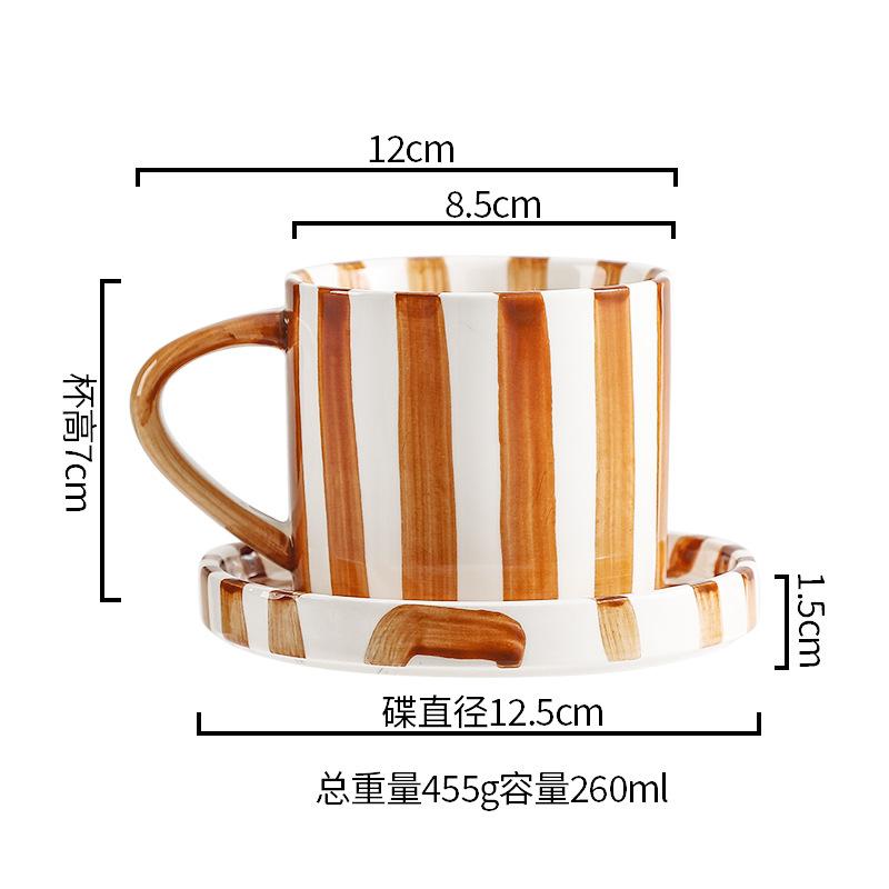 Minimalistische gestreepte handgetekende kop en schotel set, keramische melkkoffiekop, 280ml/9.5oz afternoon tea koffiekop, huishoudelijk drinki