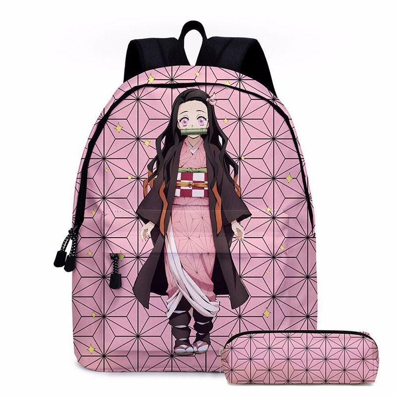 Demon Slayer Anime Cartoon Backpack Set For Students Durable Breathable And Lightweight