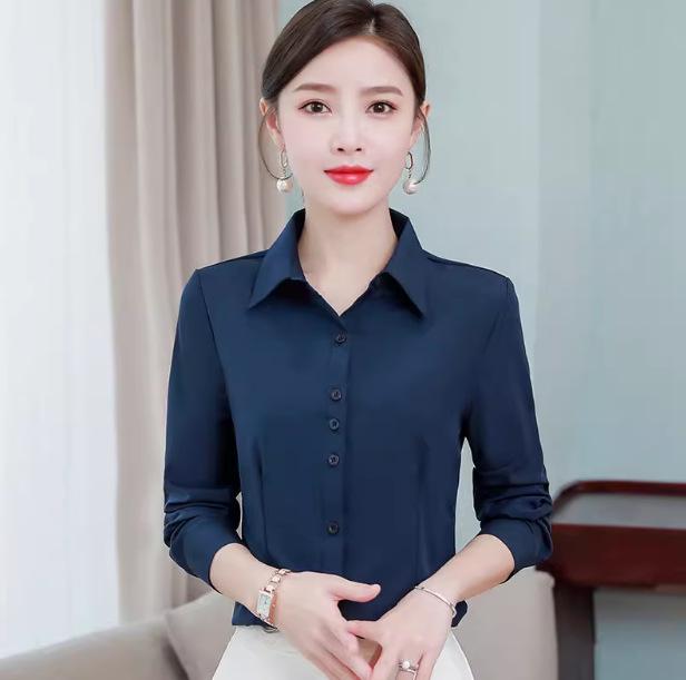 Women's Elegant Autumn White Long Sleeve Shirt - Professional Korean Style, Plus Size, Anti-Exposure