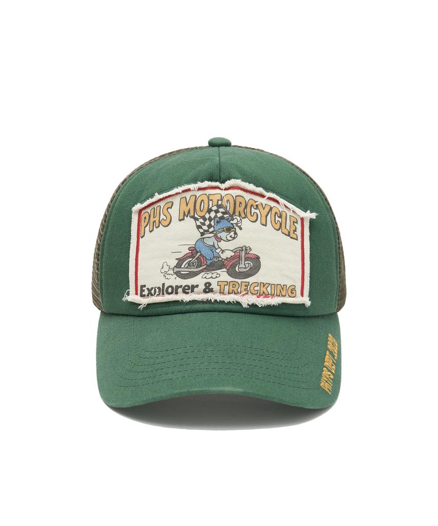 PHYPS MOTORCYCLE Riding Bear Mesh Ball Cap Green