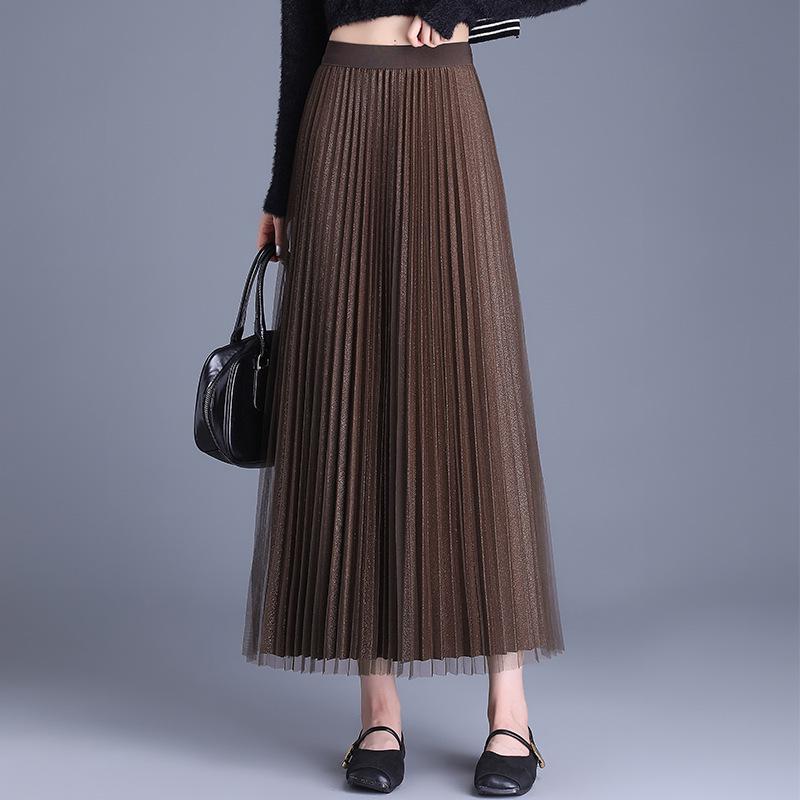 

Элегантная юбка из плиссированной шелковой сетки с высокой талией – двухсторонняя универсальная модная юбка для женщин One Size