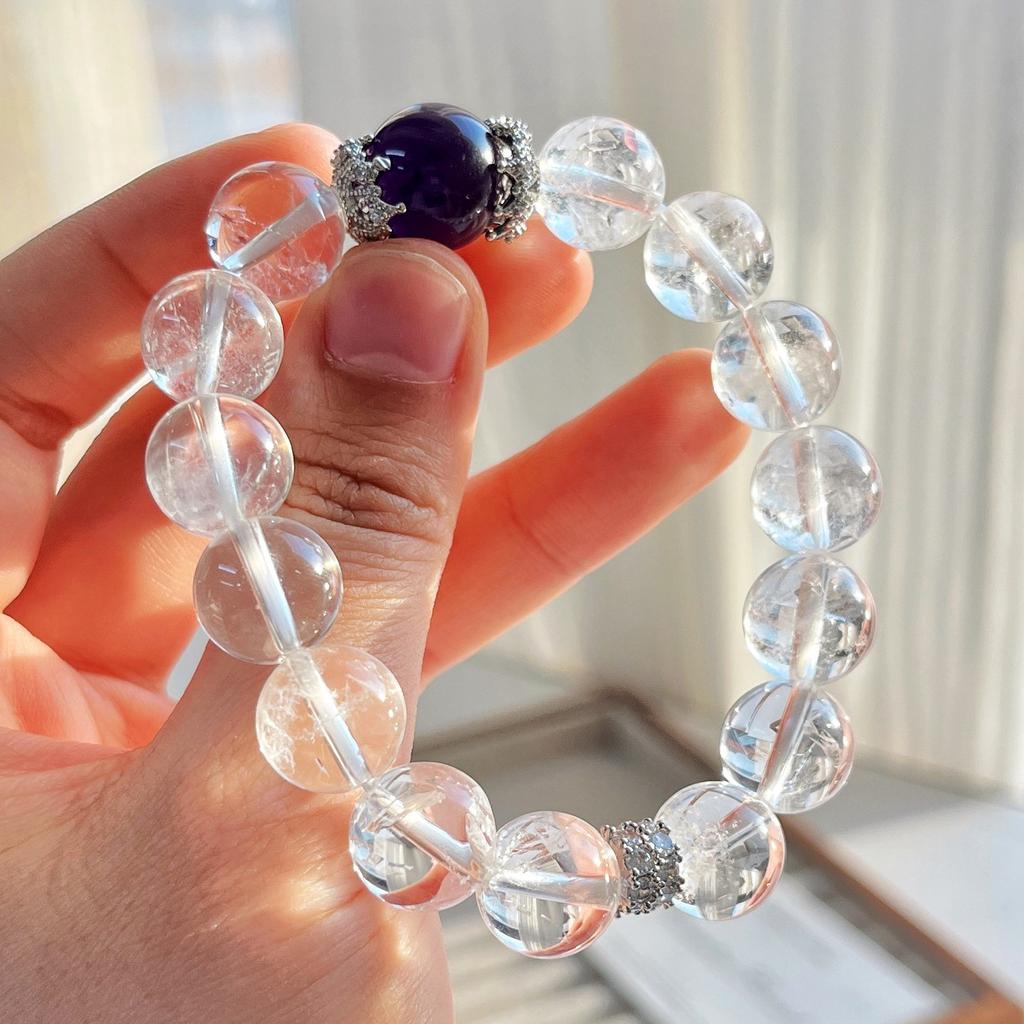12Mm Large Particle Natural White Crystal Amethyst Design Bracelet Bracelet.