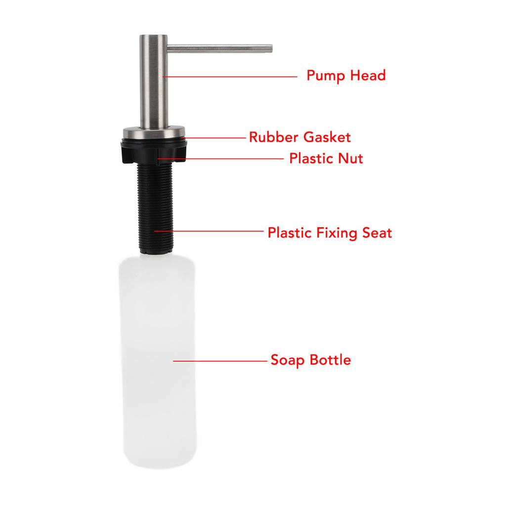 Soap Dispenser for Kitchen Sink Built in Sink Soap Dispenser Kitchen Soap Pump Head Dish Soap Hand Lotion Dispenser with Refillable 350ml Bottle