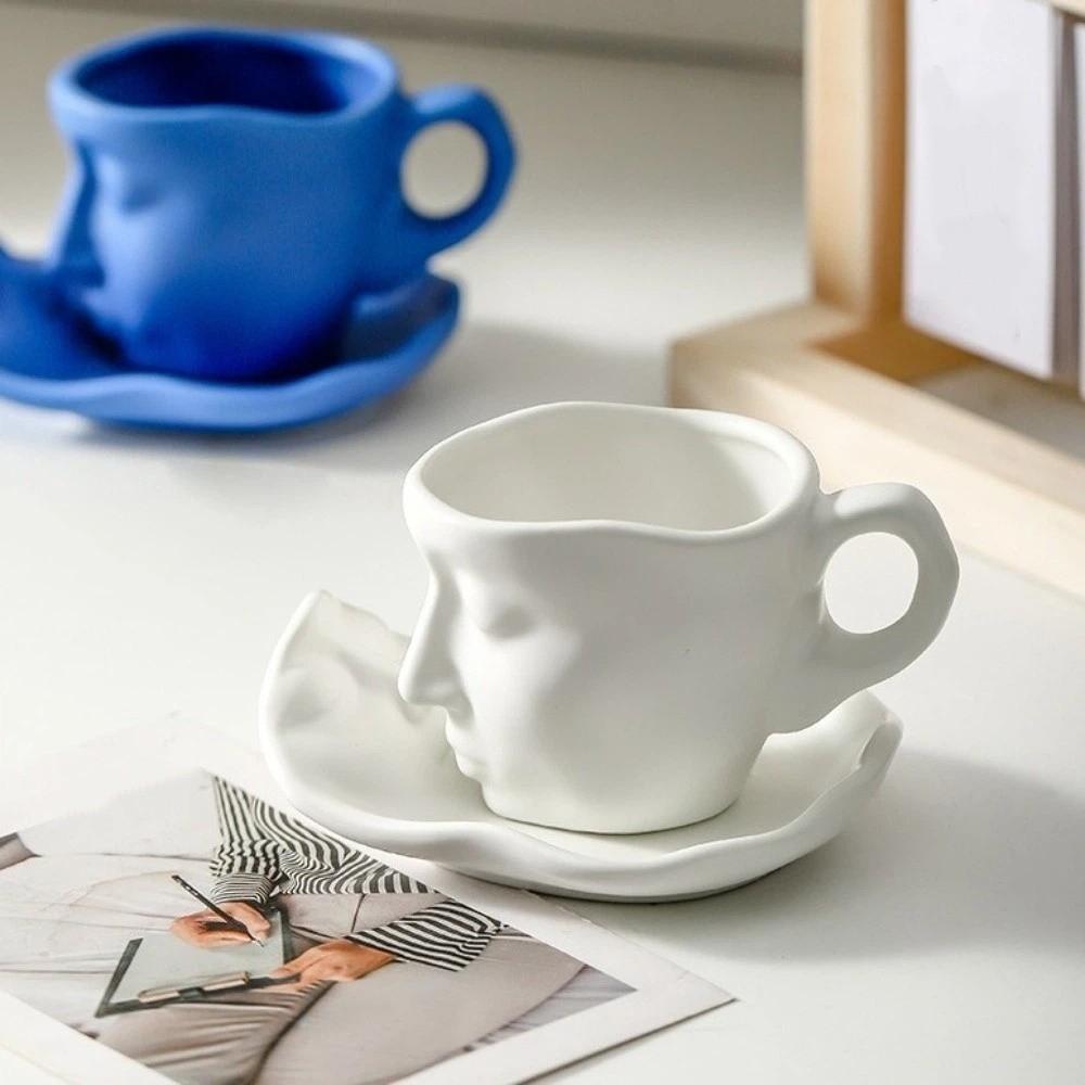 Gesichtsform Kussgesicht Tassen mit Tablett Kaffeetasse Einzigartige Künstlerische Keramiktasse Für den Heimgebrauch