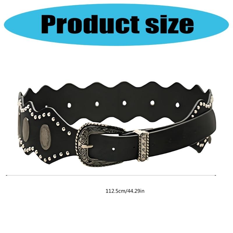 Unique Charm Wide Waist Sash PU Leather Waist Belt with Irregular Studs Feature Adjustable Waistband for Women