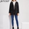BITCED Autumn/Winter Women's Cotton Coat Solid-Colour Hooded Parka Thick Cotton Coat with Fleece Lining