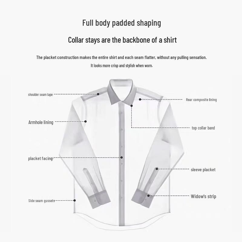 Zhuangji Men's 200-Count Four-Ply Non-Iron Pure Cotton Long-Sleeve Shirt
