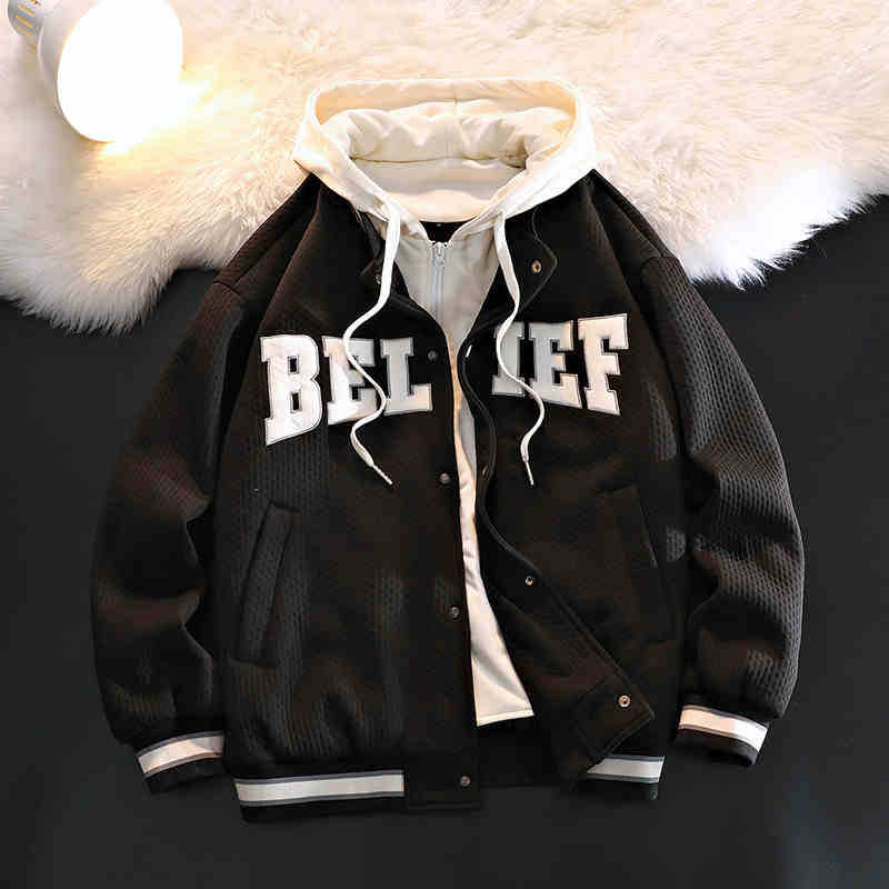 

Поддельный костюм из двух частей для американского бейсбола для мужчин на весну и осень, красивая зимняя куртка с плюшевой подкладкой, парная куртка 3XL