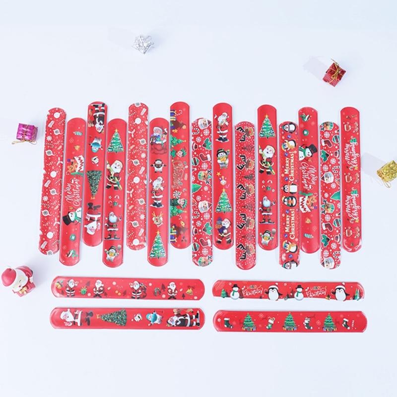 100Pcs Holiday Slap Wristbands for Christmas Snap Bands for Wrist Decoration Stylish Pat Rings Party Accessories