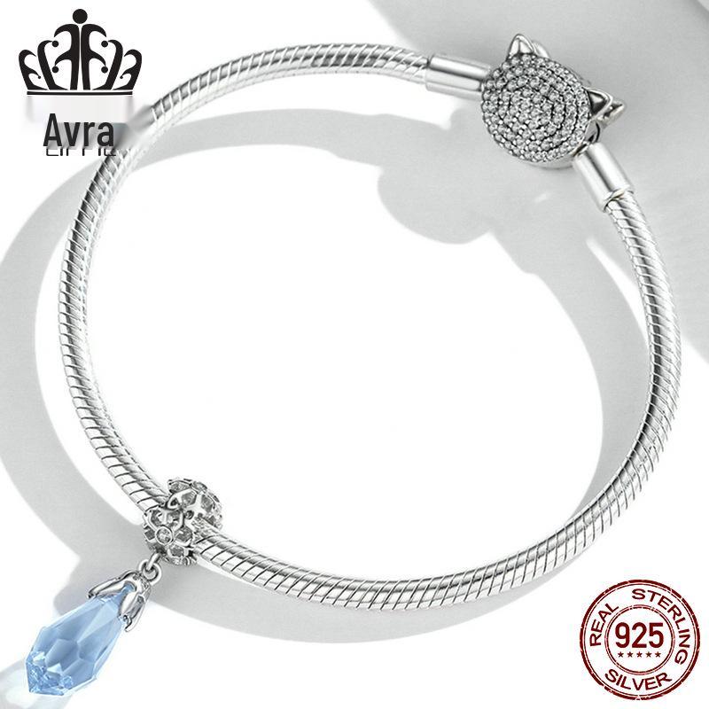 Sterling Silver Snowflake Ice Crystal Pendant Bracelet with Light Blue Zircon and Platinum Plating