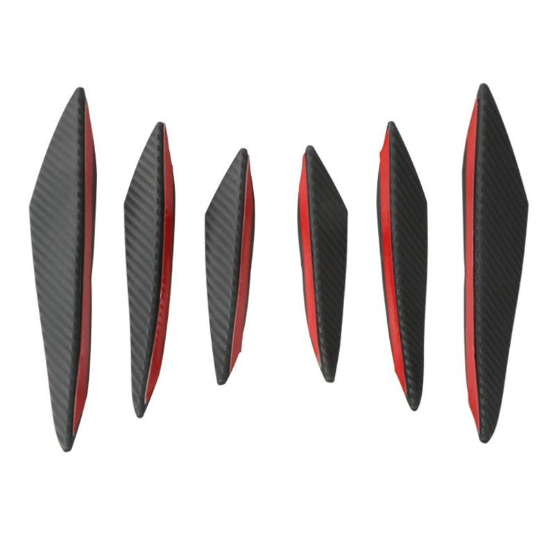 6pcs Universal Rubber Car Front Bumper Lip Protector Rear Diffuser Black Carbon Fiber Spoiler Splitter Wing Protection Guard