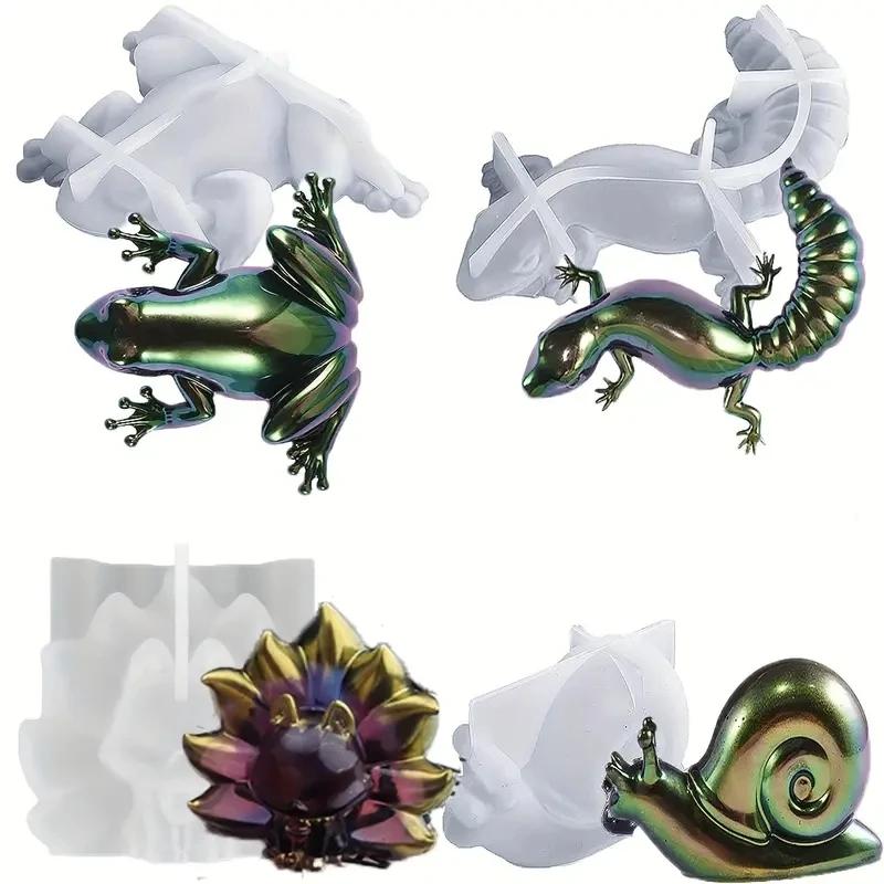 4Pcs Animal Molds Frog Resin Molds Silicone Lizard Mould 3D Snails Epoxy Casting Mould for Wall Hanging Home Desktop Decoration