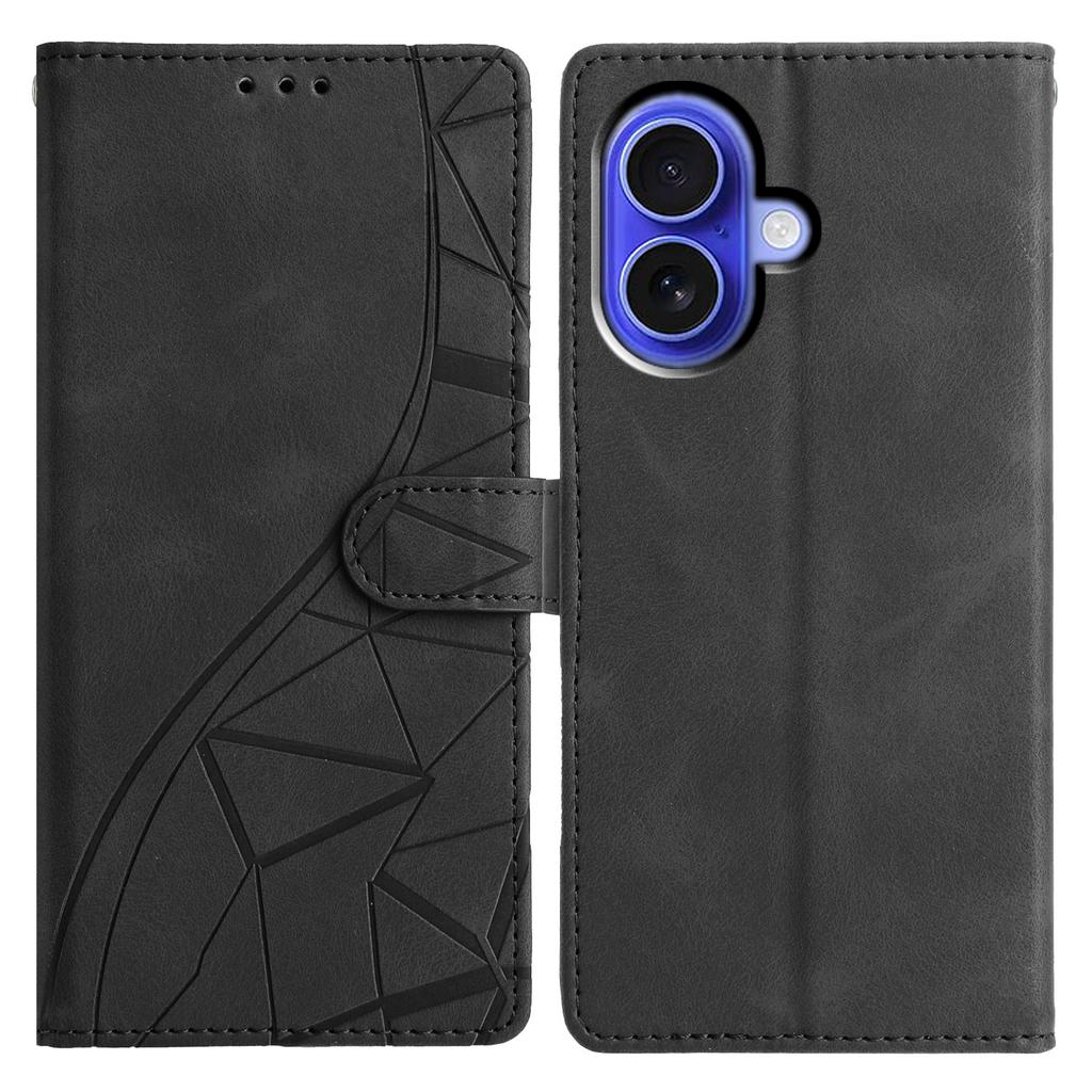 For iPhone 16 Case Wallet Stand Imprinted Triangle Pattern Leather Phone Flip Cover